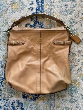 Coach Colette Beige Leather Snakeskin Detail Hobo Bag Shoulder Handle Bag